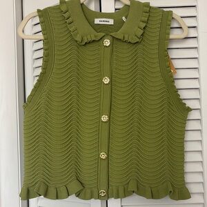 Sandro Olive Green Sleeveless Button-Down Knit Top
